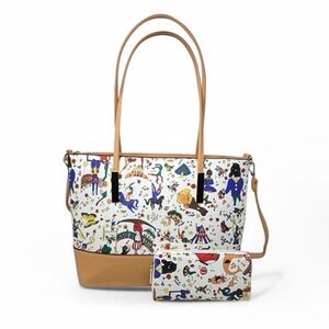 White Graffitti Mardi Gras Large Tote and Wallet Set